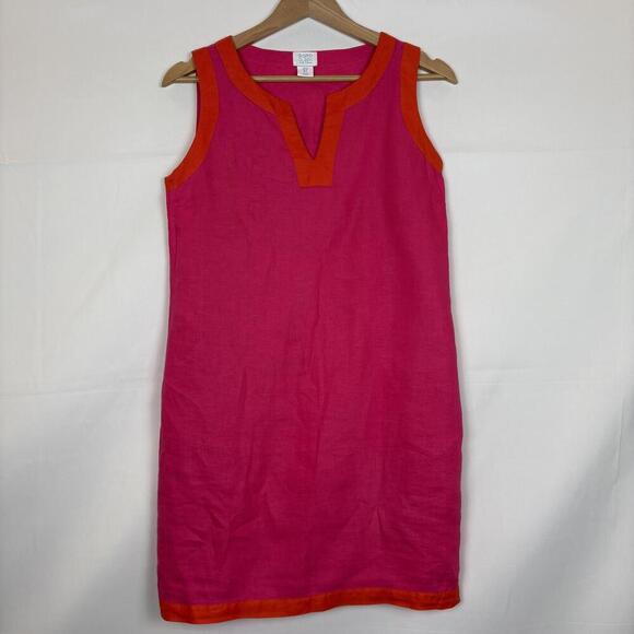 Sigrid Olsen 100% Linen Pink and Orange Color Block Shift Dress Sz. S - Picture 2 of 6